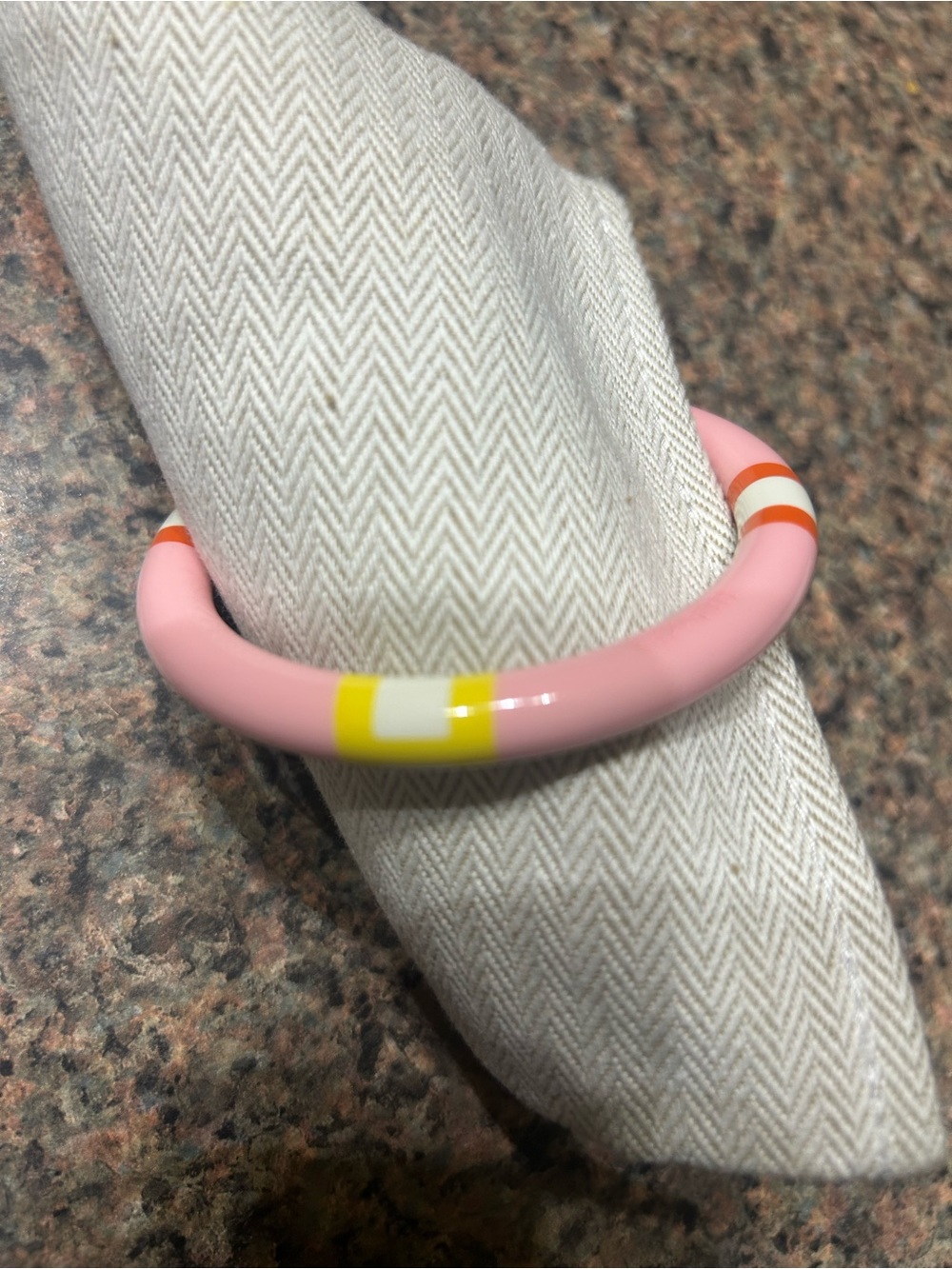Hermès Pink Lacquered Bangle with Yellow and Orange Stripes (T1) - Picture 3 of 5